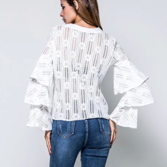 White Bell Ruffle Sleeve Wrap Style Blouse Cold Shoulder main image 1
